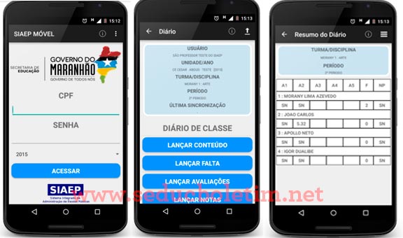 Amostra no celular do Aplicativo SIAEP