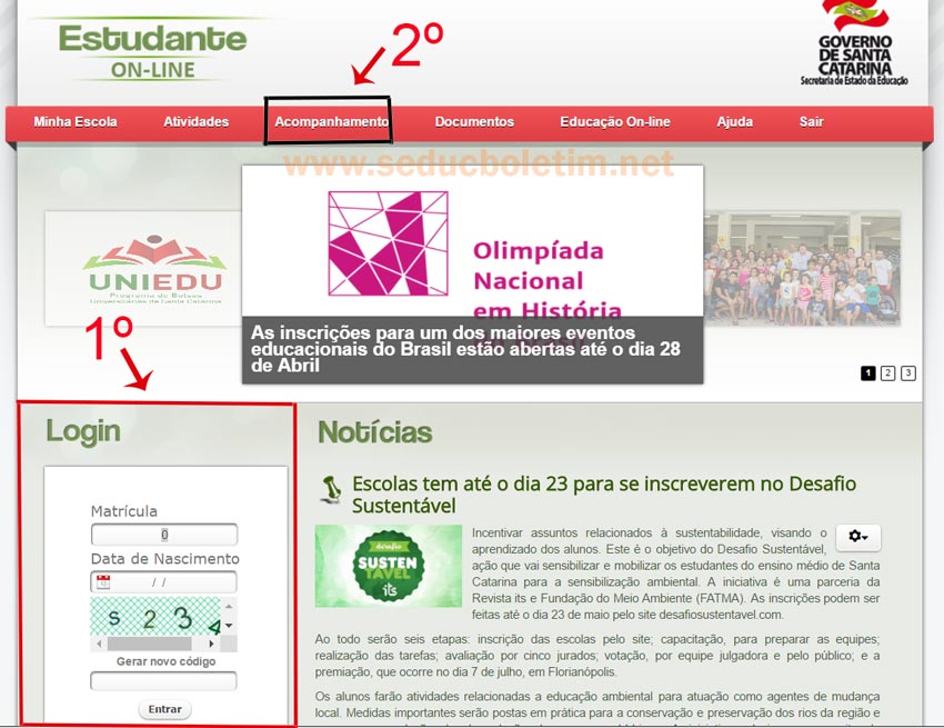 Página de login Sed SC 