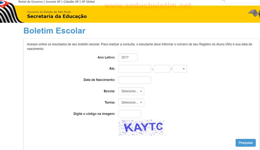 Página de acesso Sed SP