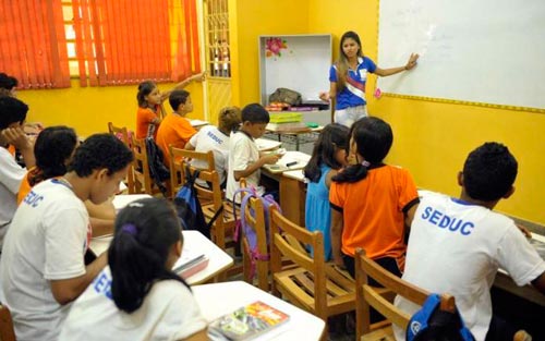 Professora explicando na sala de aula