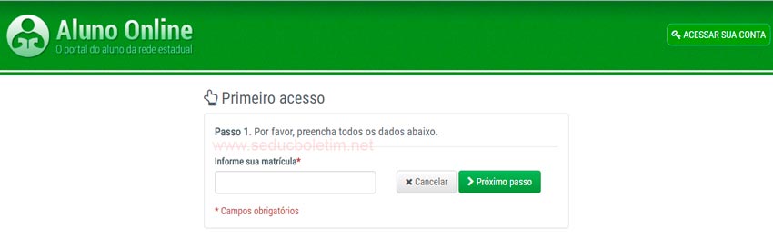 Tela de cadastro do aluno Seduc CE 