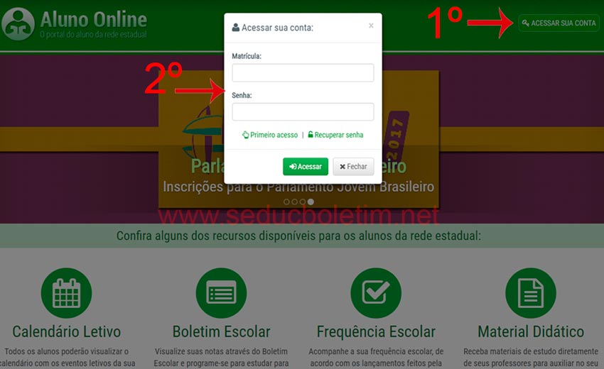 Tela de login do Seduc CE