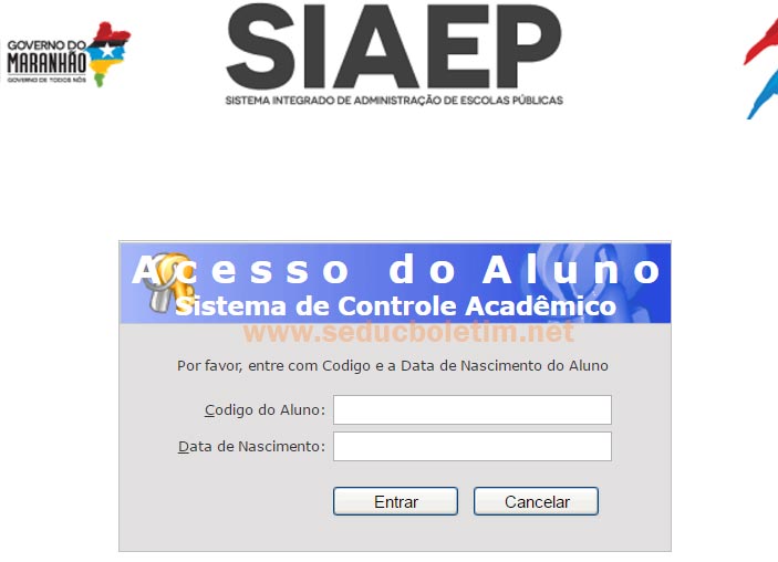 Tela de login Seduc MA