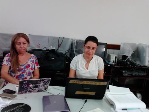 Professores acessando notebook