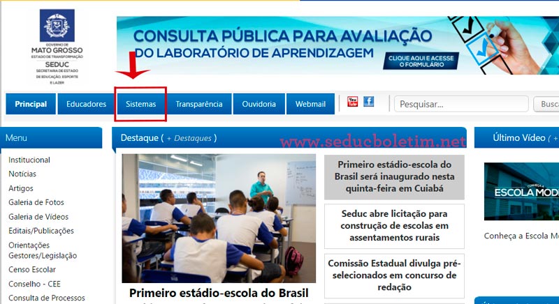 Página Inicial do site Seduc MT Página Inicial do site Seduc MT