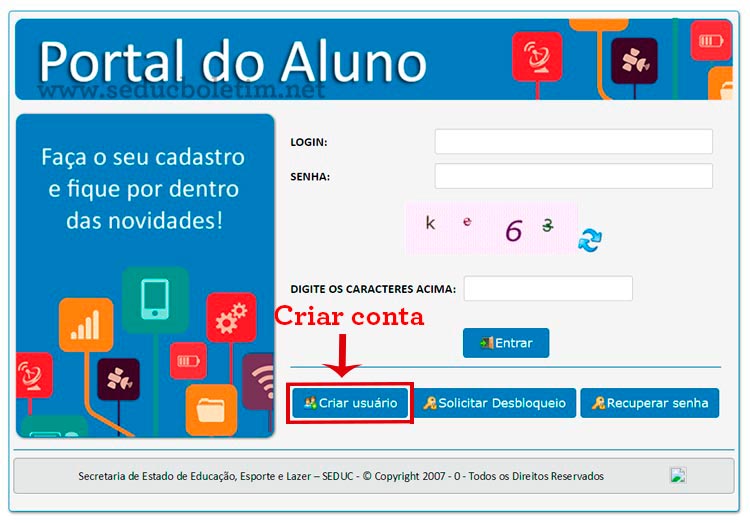 Página de login do site Seduc MT Página de login do site Seduc MT