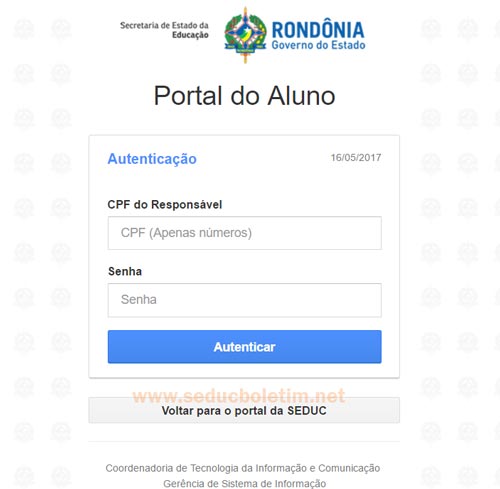 Página de acesso Seduc TO 