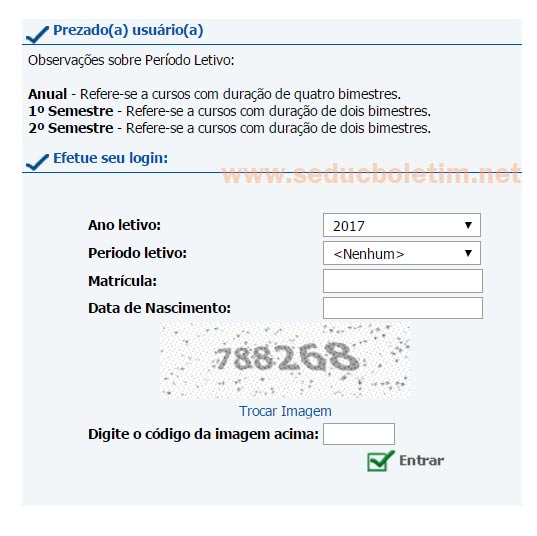 Página de login do aluno Seeduc RJ 